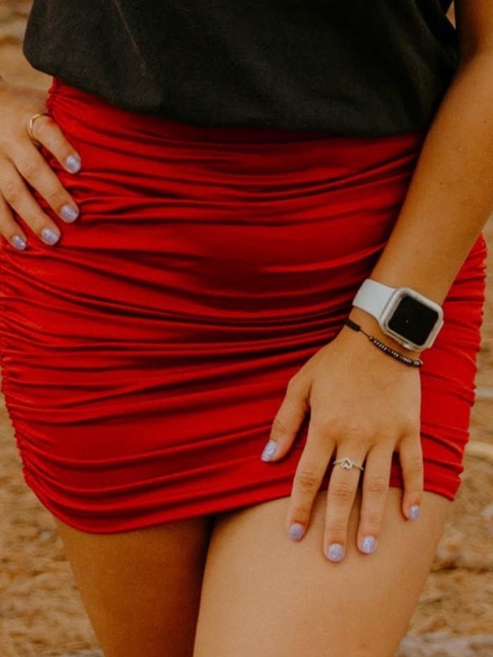Small burgundy mini skirt